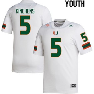 Youth Kamren Kinchens White Miami College Football #5 Jersey 165515-133