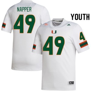 Youth Mason Napper White Hurricanes College Football #49 Jersey 107615-754
