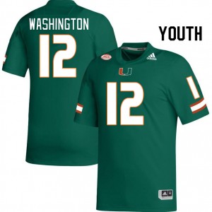 Youth Robby Washington Green Hurricanes College Football #12 Jersey 390771-725