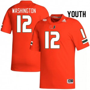 Youth Robby Washington Orange University of Miami College Football #12 Jersey 569845-322