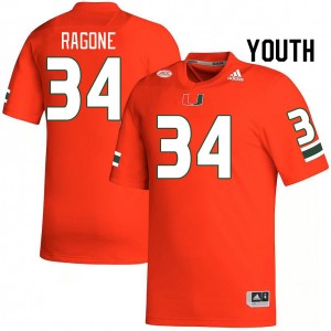Youth Ryan Ragone Orange University of Miami College Football #34 Jersey 256838-215