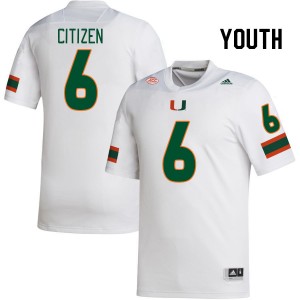 Youth TreVonte Citizen White Miami Hurricanes College Football #6 Jersey 646223-331