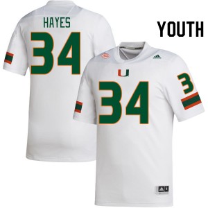Youth Adarius Hayes White Miami College Football #34 Jersey 205961-943
