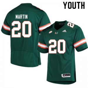 Youth Asa Martin Green University of Miami Adidas Football #20 Jersey 591739-739