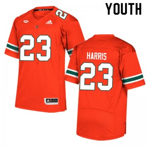 Youth Cam'Ron Harris Orange Hurricanes Adidas Football #23 Jersey 657268-516