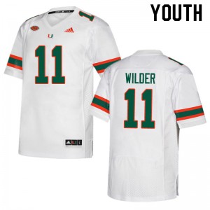 Youth De'Andre Wilder White Miami Hurricanes Adidas Football #11 Jersey 472863-665