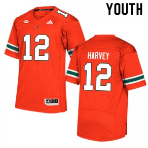 Youth Jahfari Harvey Orange Miami Hurricanes Adidas Football #12 Jersey 273608-547