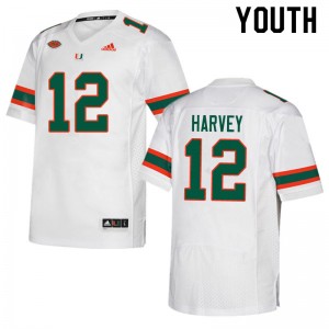 Youth Jahfari Harvey White Miami Hurricanes Adidas Football #12 Jersey 927537-608