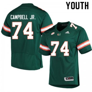 Youth John Campbell Jr. Green Miami Hurricanes Adidas Football #74 Jersey 467707-504
