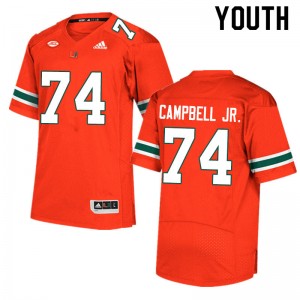 Youth John Campbell Jr. Orange Miami Adidas Football #74 Jersey 216094-535