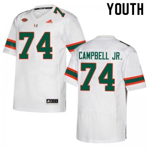 Youth John Campbell Jr. White Miami Adidas Football #74 Jersey 433920-608