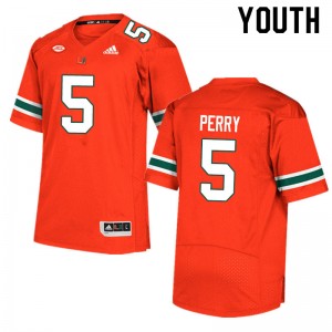 Youth N'Kosi Perry Orange University of Miami Adidas Football #5 Jersey 849182-835