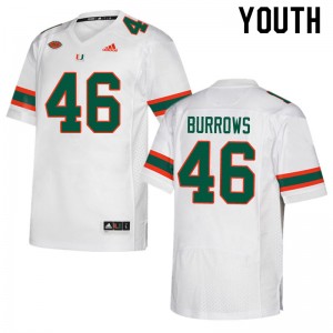 Youth Suleman Burrows White University of Miami Adidas Football #46 Jersey 350820-749
