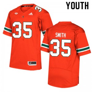 Youth Zac Smith Orange University of Miami Adidas Football #35 Jersey 329294-807