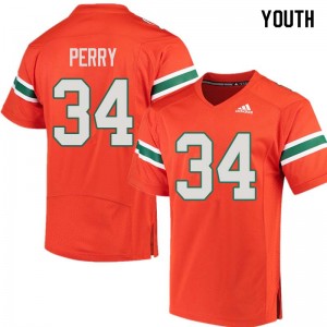 Youth Charles Perry Orange Hurricanes College Football #34 Jersey 516791-385