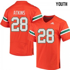 Youth Crispian Atkins Orange Hurricanes College Football #28 Jersey 328564-987