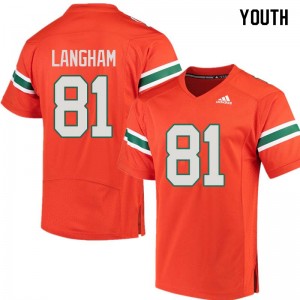Youth Darrell Langham Orange University of Miami College Football #81 Jersey 287138-932