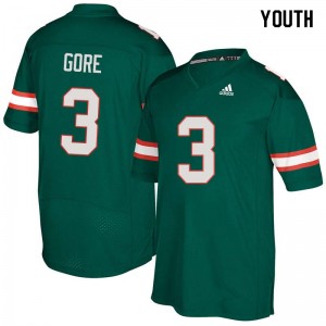 Youth Frank Gore Green Miami College Football #3 Jersey 434048-775