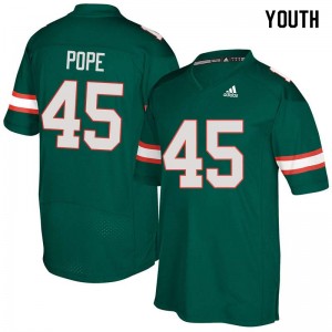 Youth Jack Pope Green Miami College Football #45 Jersey 870554-396