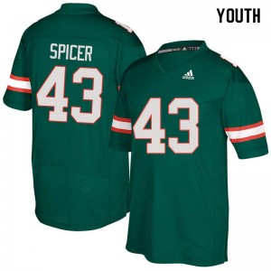 Youth Jack Spicer Green Miami Hurricanes College Football #43 Jersey 243254-390