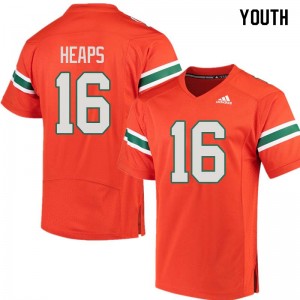 Youth Jake Heaps Orange Miami College Football #16 Jersey 634222-457
