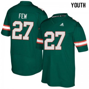 Youth Marshall Few Green Miami College Football #27 Jersey 353106-256