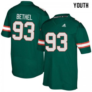 Youth Pat Bethel Green Miami College Football #93 Jersey 503353-249