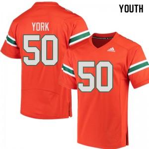 Youth Sam York Orange University of Miami College Football #50 Jersey 370730-840
