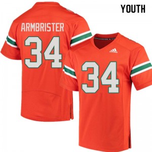 Youth Thurston Armbrister Orange Miami College Football #34 Jersey 212120-458