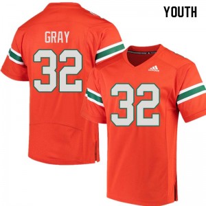 Youth Trayone Gray Orange University of Miami College Football #32 Jersey 156044-464