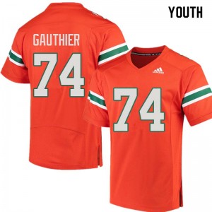 Youth Tyler Gauthier Orange Hurricanes College Football #74 Jersey 978569-533