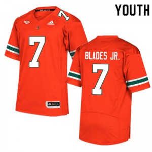 Youth Al Blades Jr. Orange Hurricanes College Football #7 Jersey 173000-523