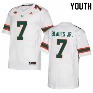 Youth Al Blades Jr. White University of Miami College Football #7 Jersey 168403-209