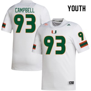 Youth Anthony Campbell White University of Miami College Football #93 Jersey 559409-953