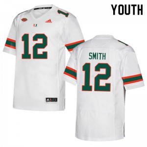 Youth Brashard Smith White University of Miami College Football #12 Jersey 214609-252