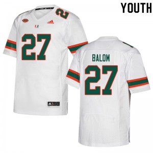 Youth Brian Balom White Hurricanes College Football #27 Jersey 444201-586