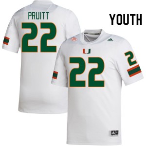 Youth Cam Pruitt White Miami Hurricanes College Football #22 Jersey 994151-992