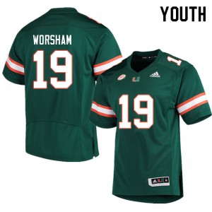 Youth Dazalin Worsham Green University of Miami College Football #19 Jersey 995629-584
