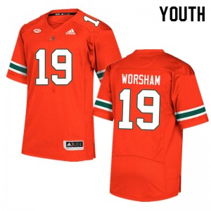 Youth Dazalin Worsham Orange Miami College Football #19 Jersey 712856-183