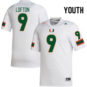 Youth Elija Lofton White Hurricanes College Football #9 Jersey 995716-571