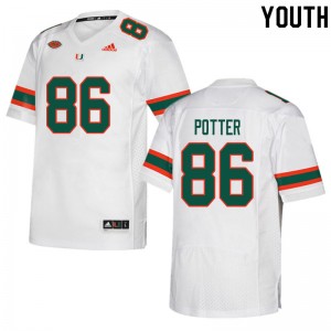Youth Fred Potter White University of Miami College Football #86 Jersey 747494-551
