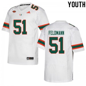 Youth Graden Feldmann White Miami College Football #51 Jersey 986552-428