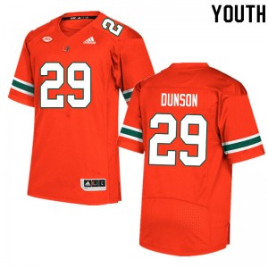 Youth Isaiah Dunson Orange University of Miami College Football #29 Jersey 228635-804