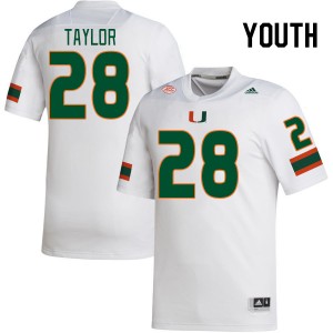 Youth Isaiah Taylor White Hurricanes College Football #28 Jersey 891126-208