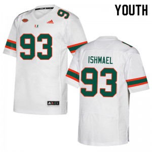 Youth Jabari Ishmael White Miami College Football #93 Jersey 489033-156