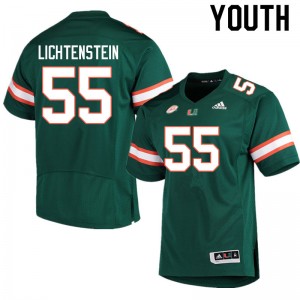 Youth Jacob Lichtenstein Green Hurricanes College Football #55 Jersey 947388-646