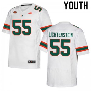 Youth Jacob Lichtenstein White Hurricanes College Football #55 Jersey 696527-804
