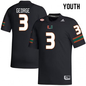Youth Jacolby George Black Miami College Football #3 Jersey 707265-809