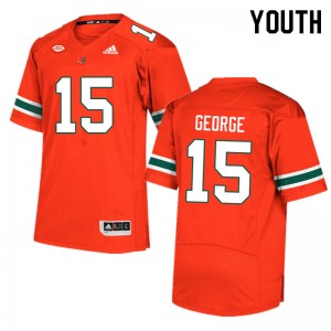 Youth Jacolby George Orange Hurricanes College Football #15 Jersey 955641-472