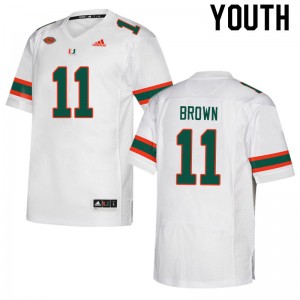 Youth Jacurri Brown White University of Miami College Football #11 Jersey 535302-147